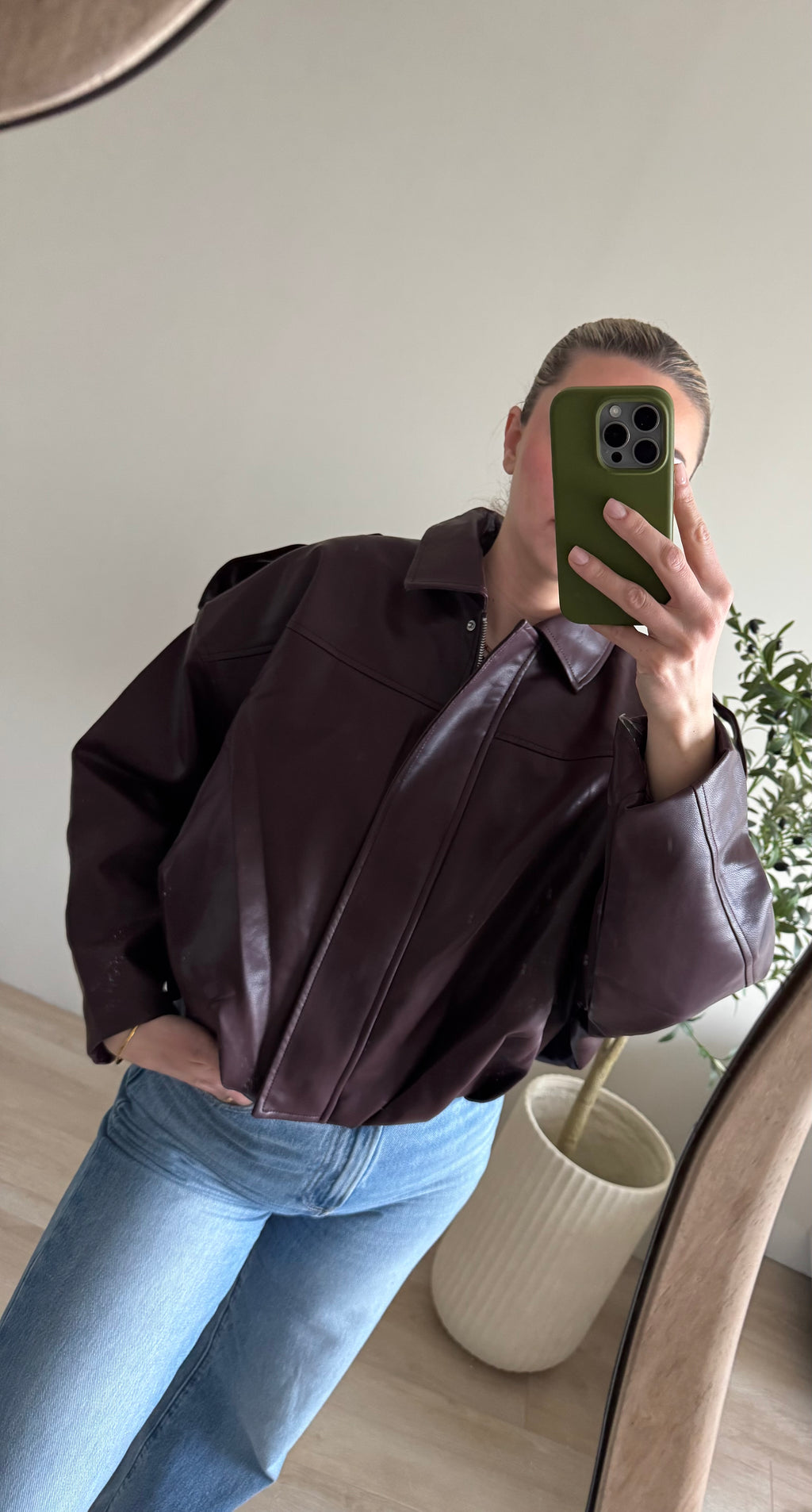 FAUX LEATHER BOMBER JACKET