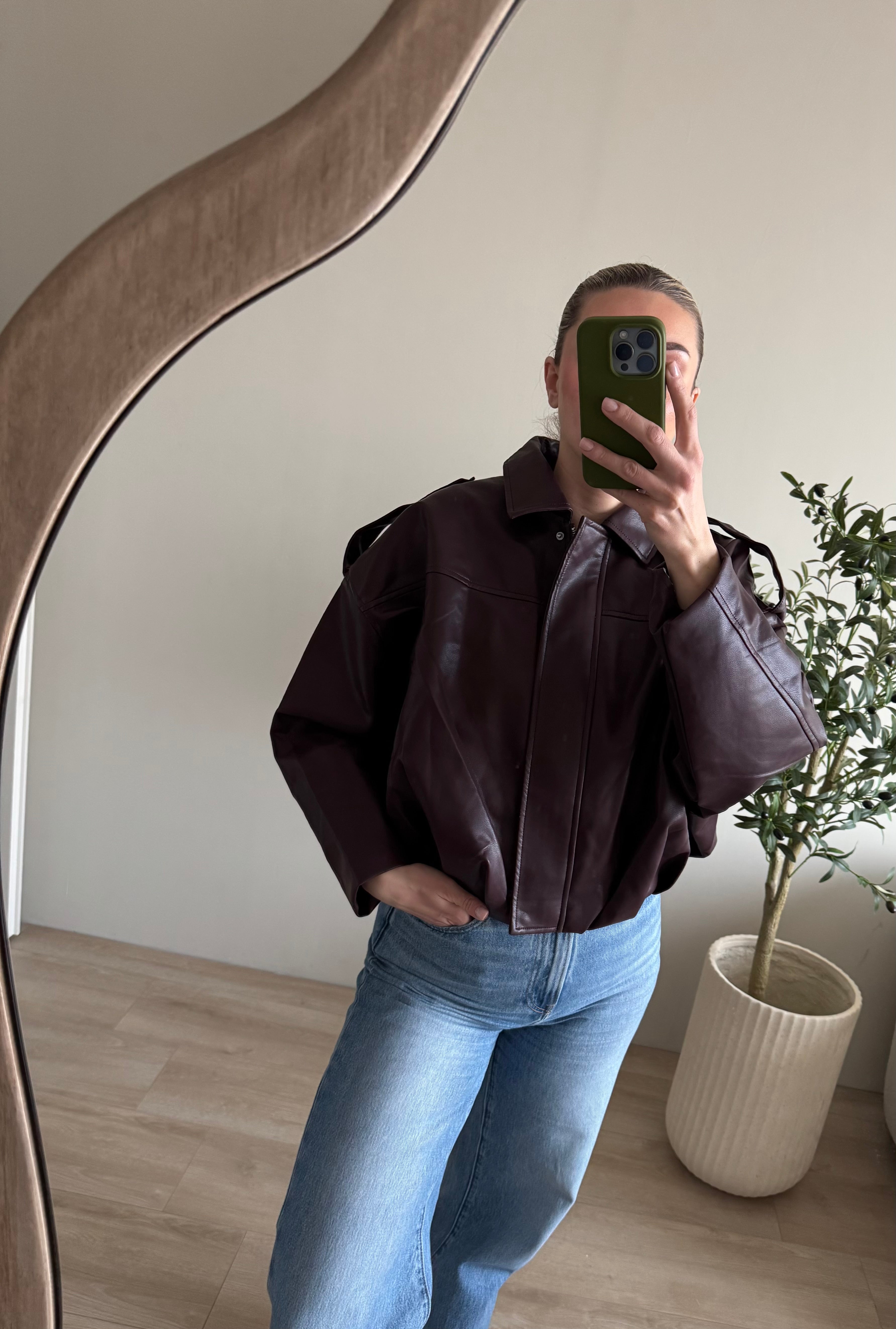 FAUX LEATHER BOMBER JACKET