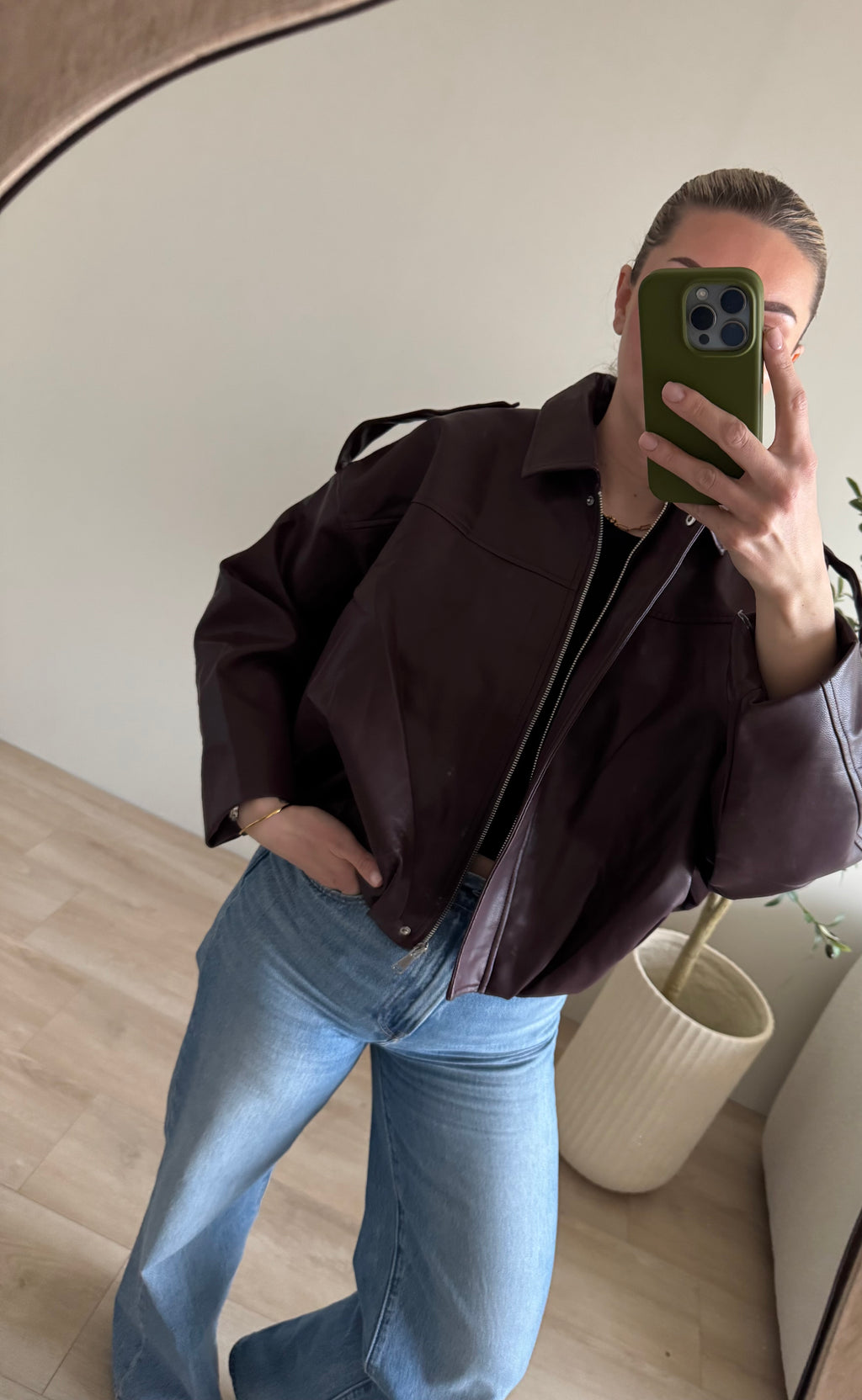 FAUX LEATHER BOMBER JACKET